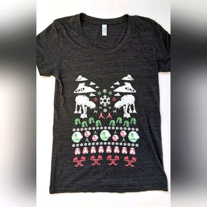 Star Wars Holiday Sweater Style Tshirt American Apparel Medium Juniors Christmas